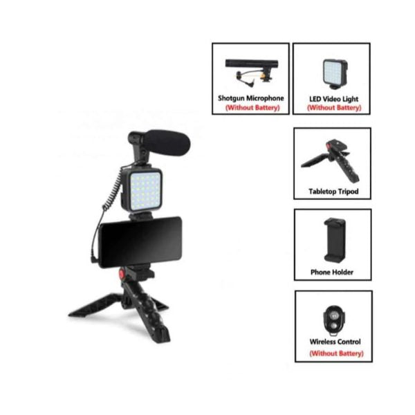 Video Vlogging Kit with Microphone LED Light And Mini Tripod